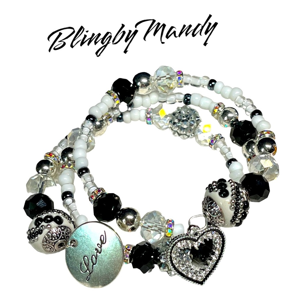 Memory wire cuff bracelet-black and white